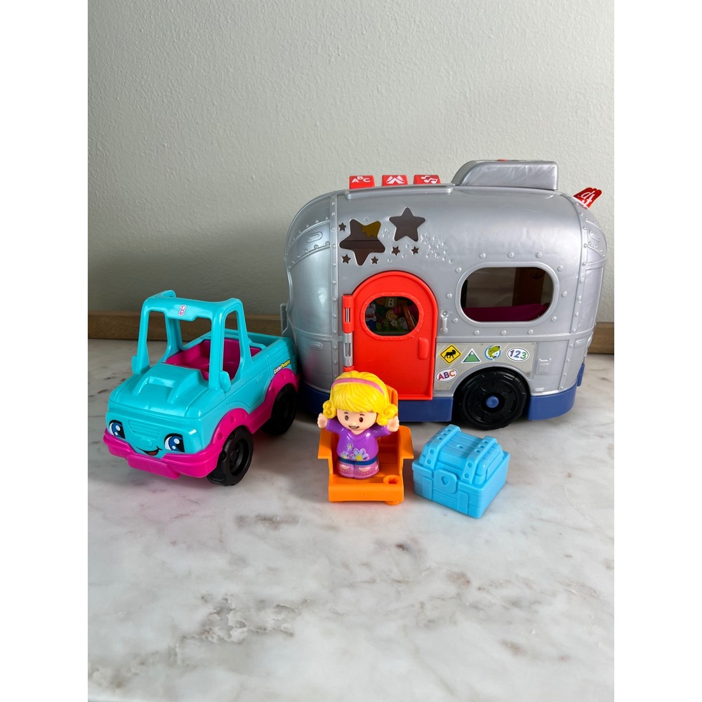 Fisher-Price Little People Barbie Toy Truck Blue Pink Vehicle and Camper Works